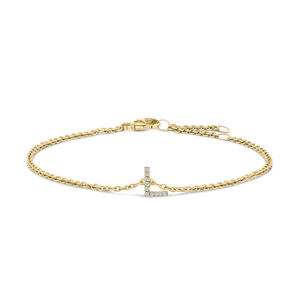 10K Yellow Gold Diamond Accent "L" Initial Charm and Link Bracelet